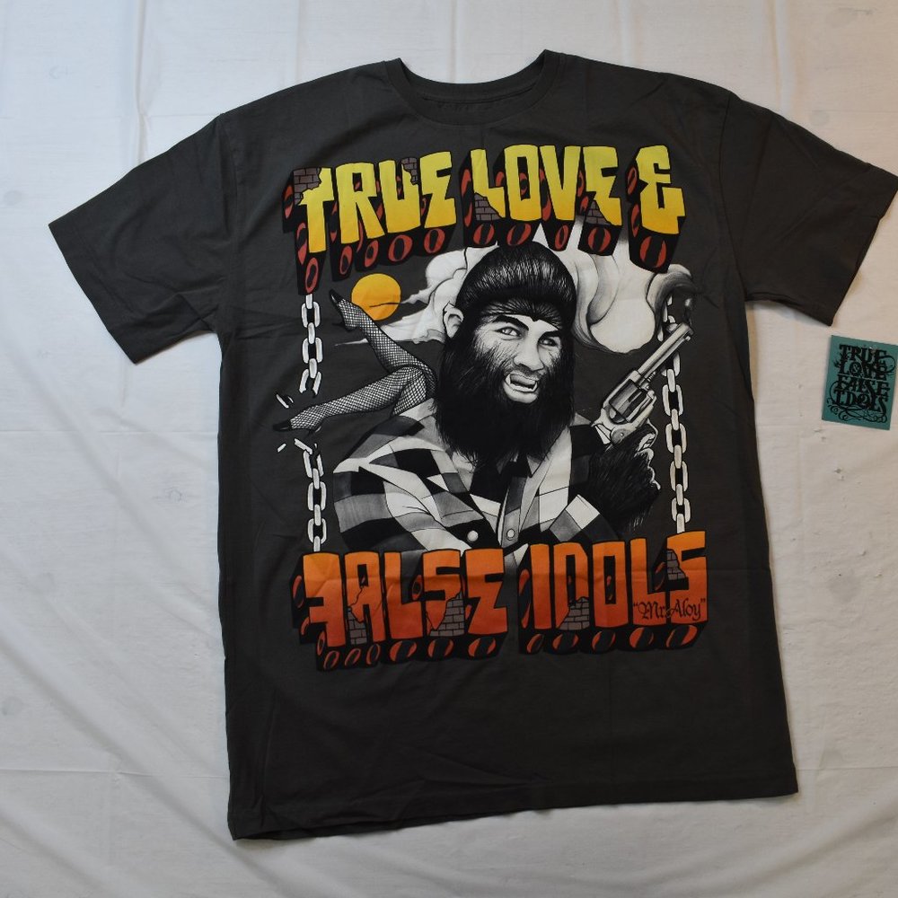 True Love False Idols Mens TLFI Mr. Aloy Pose Msk Art Monster Gray Shirt New XL